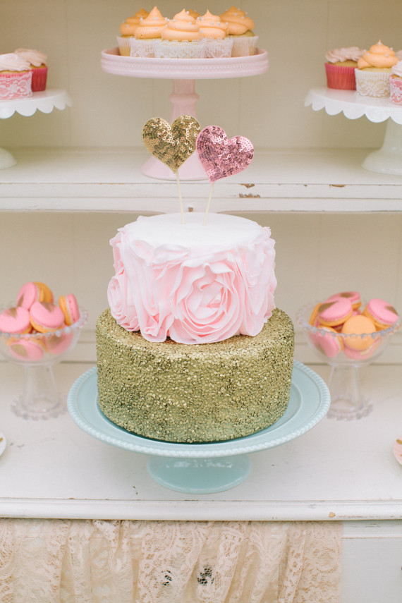 Pink and gold wedding cake