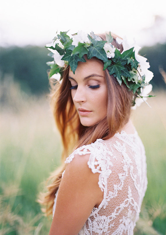 Grecian floral wreath wedding hair