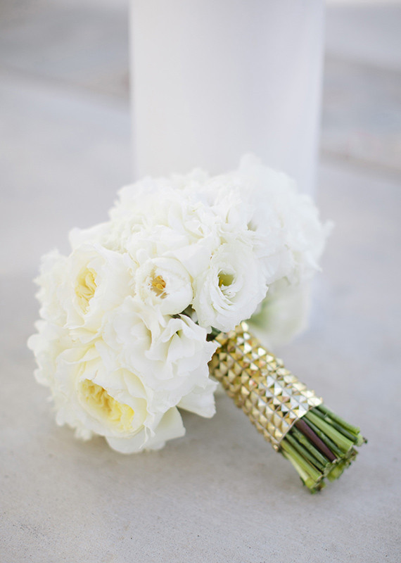 White Rose Bouquet with Gold Studded Holder