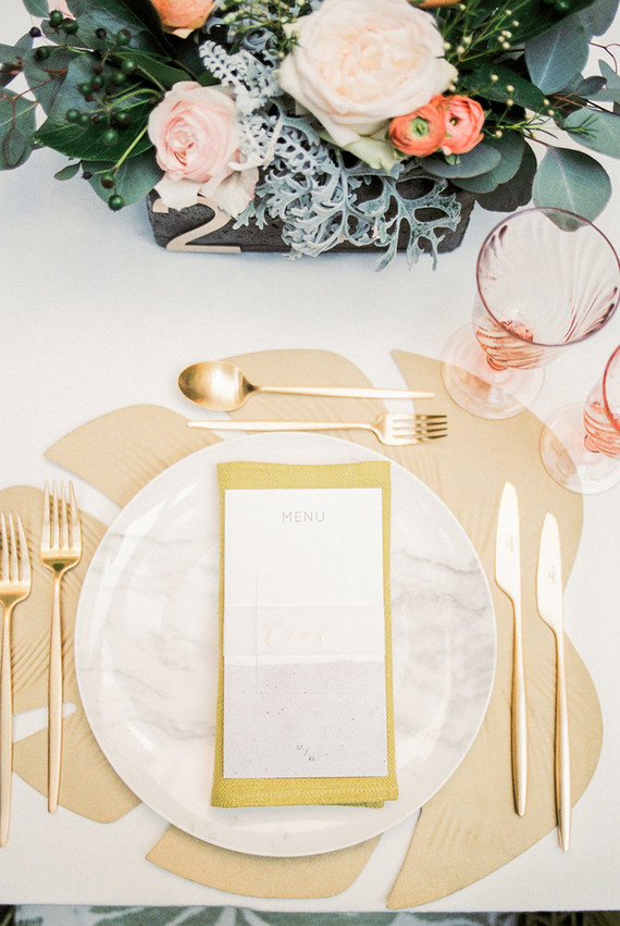 Tropical gold place setting Wedding & Party Ideas 100 Layer Cake