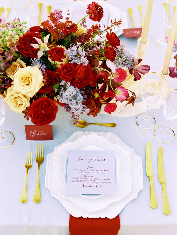 Red and gold place setting Wedding & Party Ideas 100 Layer Cake