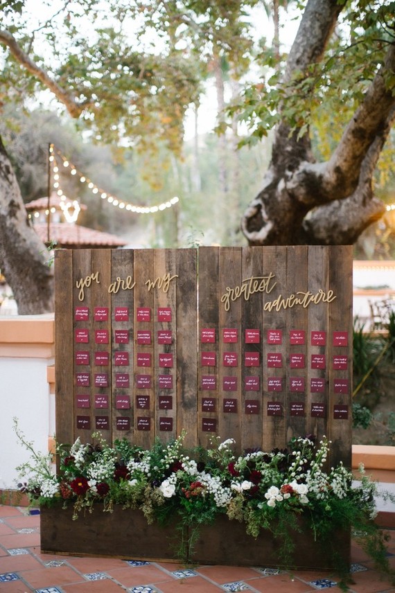 Wood place card display with burgundy place cards Wedding & Party