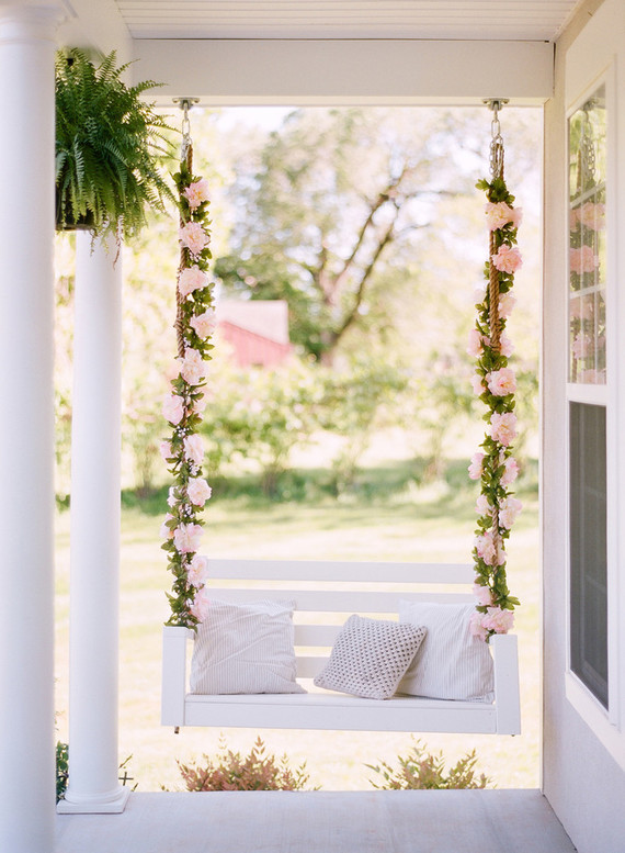 floral garland porch swing | Wedding &amp; Party Ideas | 100 Layer Cake
