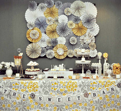 Romantic Yellow & Gray Vintage Wedding Rosette Backdrop (Featured on HWTM)