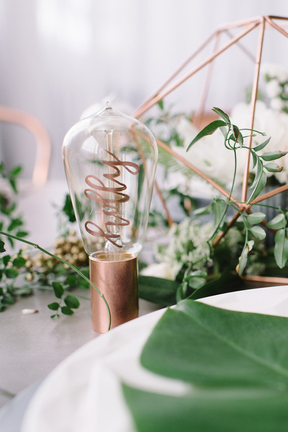 Copper + green industrial modern wedding place setting