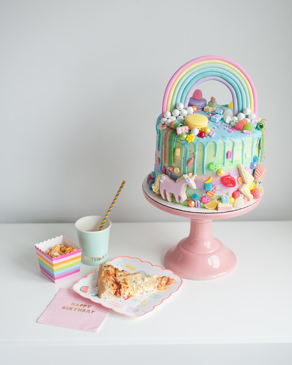 rainbow messy birthday cake