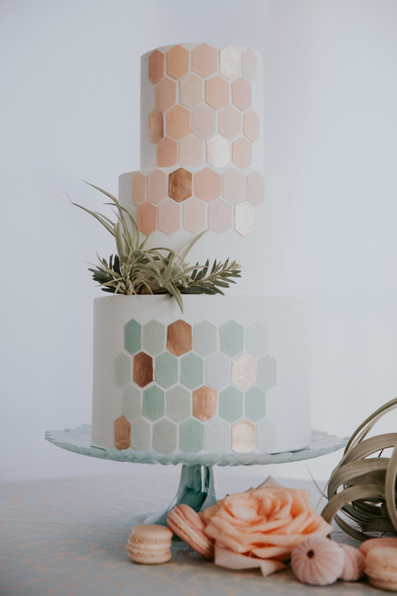 blush and pale mint wedding cake