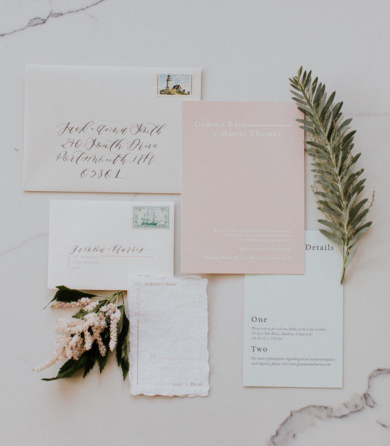 blush and pale mint wedding invitations