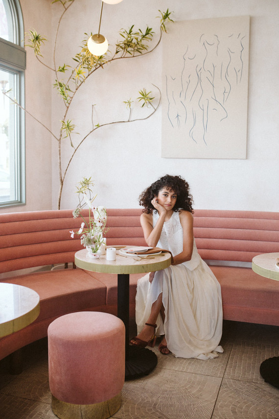 French wedding at a pink restaurant