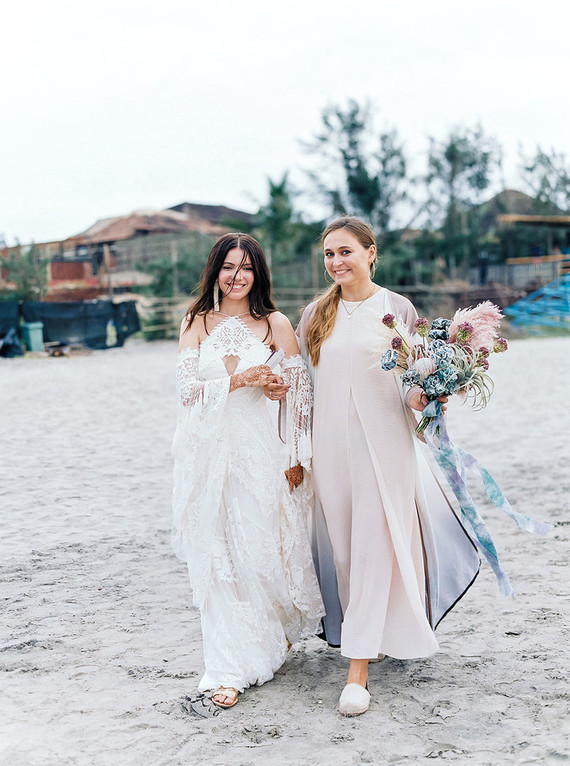 Colorful bohemian beach wedding