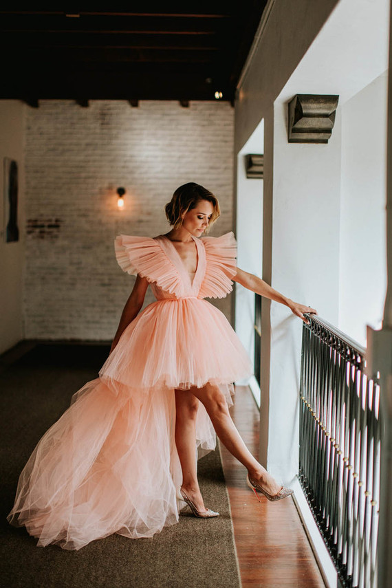 pink tulle wedding dress