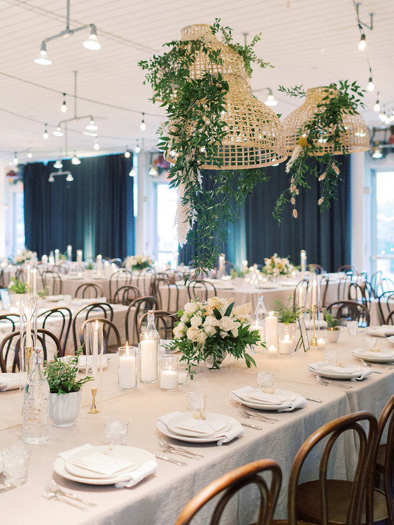 Green and white wedding reception